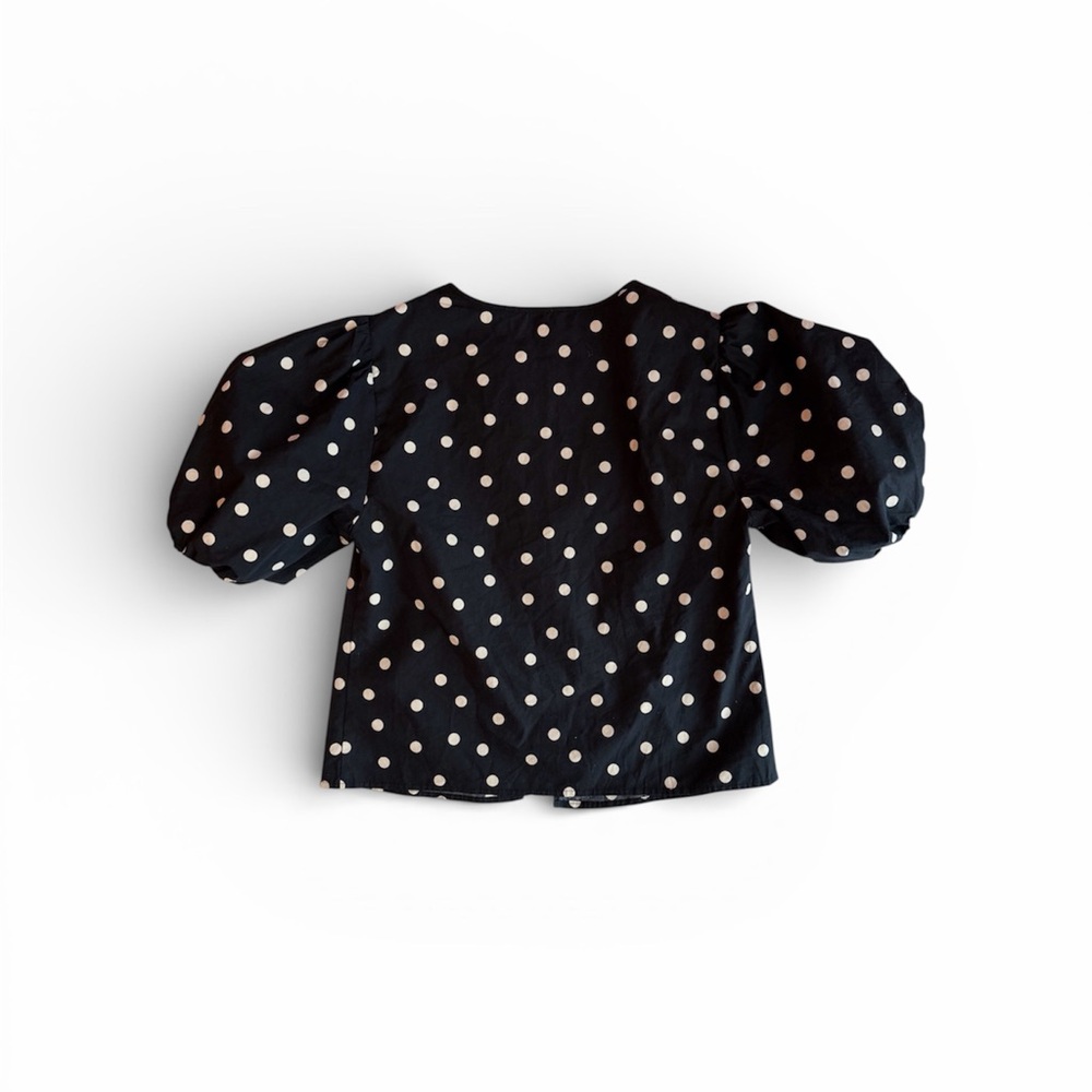 Abercrombie & Fitch Women Short Sleeve Tie-Front Top Blouse Shirt Black Polk Dot - Picture 4 of 5